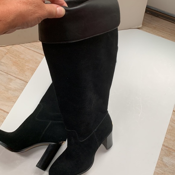 Michael Kors 🖤 Two Way Over Knee Boot Slouchy Wide Split Open Top Black Suede - Picture 8 of 16